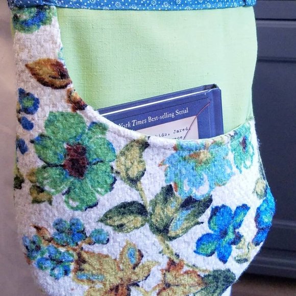 Purse Handbag Pouch Vintage Upholstery Tweed Linen Green Blue Crossbody Bag OOAK - Picture 10 of 10